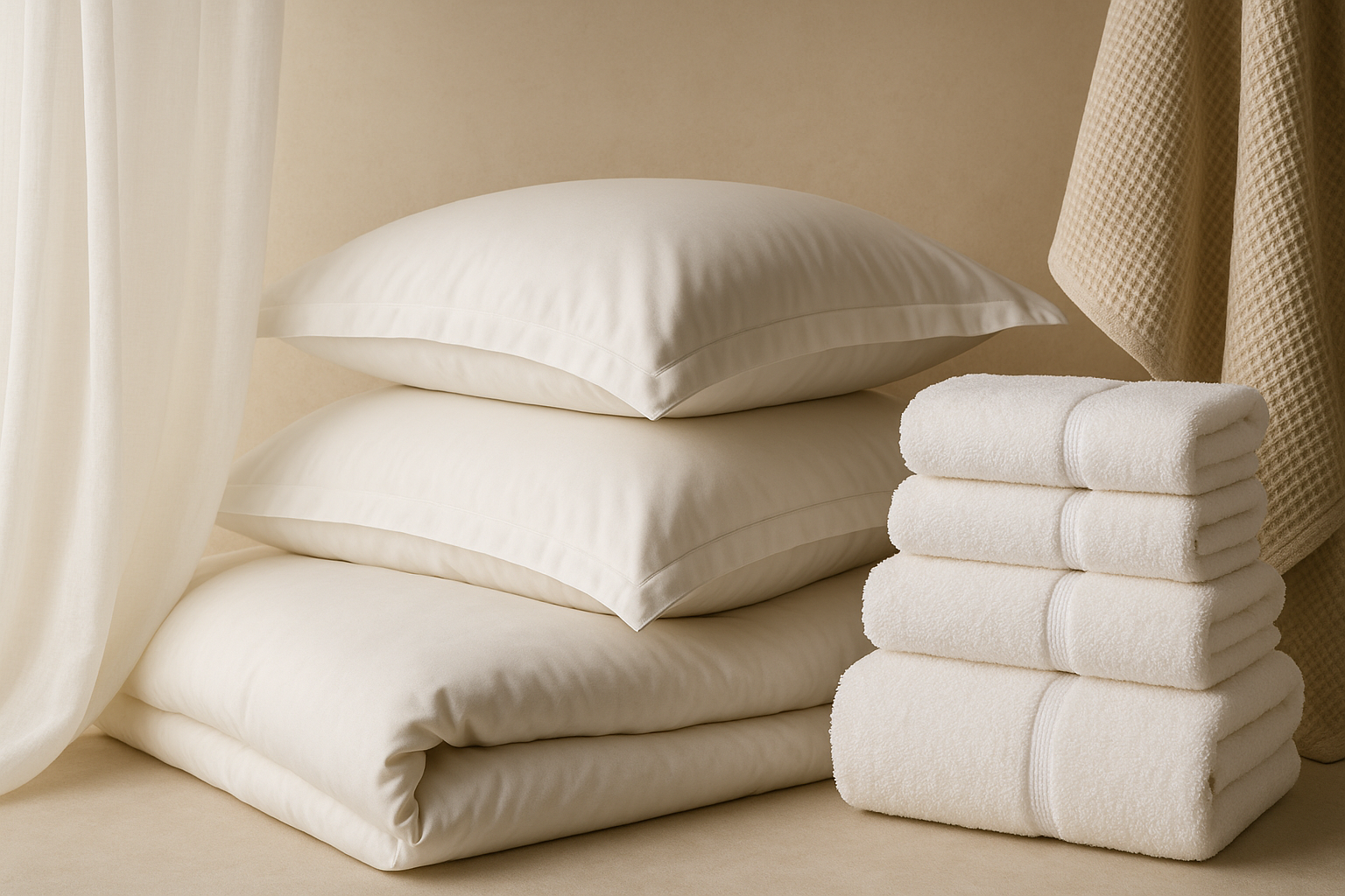 Pillows and folded bath towels